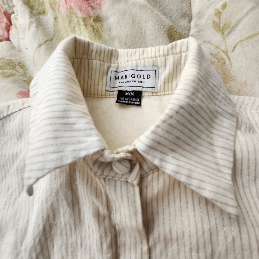 Marigold Cream and Silver Pinstripe Cold Shoulder Dress size M - Picture 5 of 10